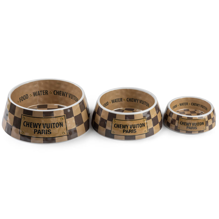 Checker Chewy Vuiton Bowl Dog Bowls  Multiple sizes to choose from. - Dog.Dog.Cat.