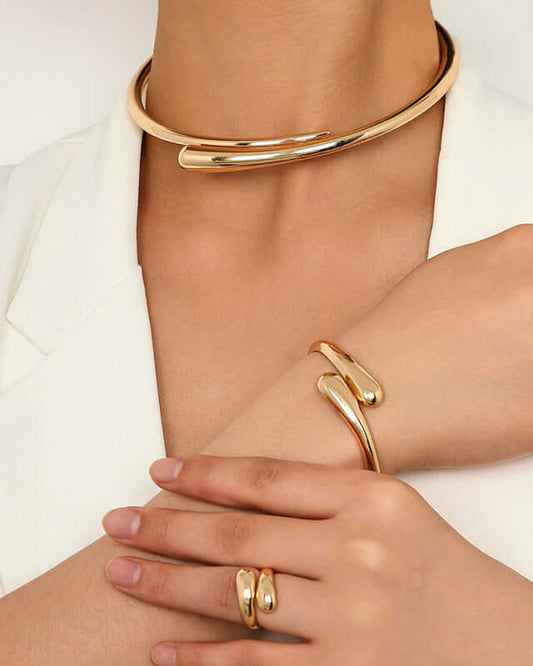 Heavy Metal Geometric Jewelry Set displayed on a mannequin