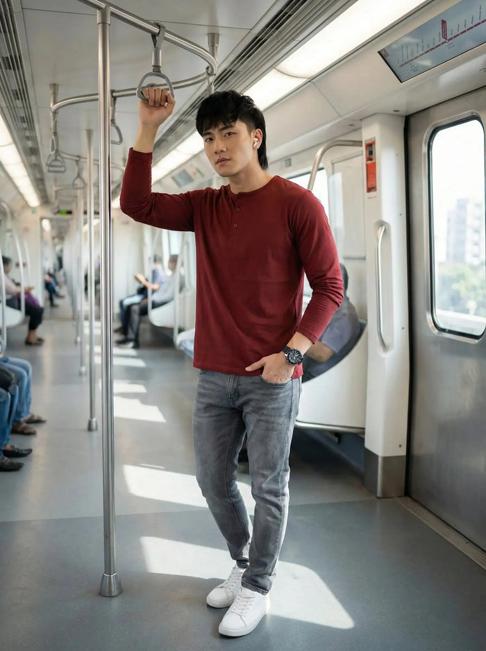 Henley Neck Full Sleeve T-Shirt LEON