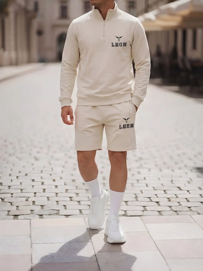 High Neck Half Zipper Sports Sweatshirt & Shorts Set Leon Clothing