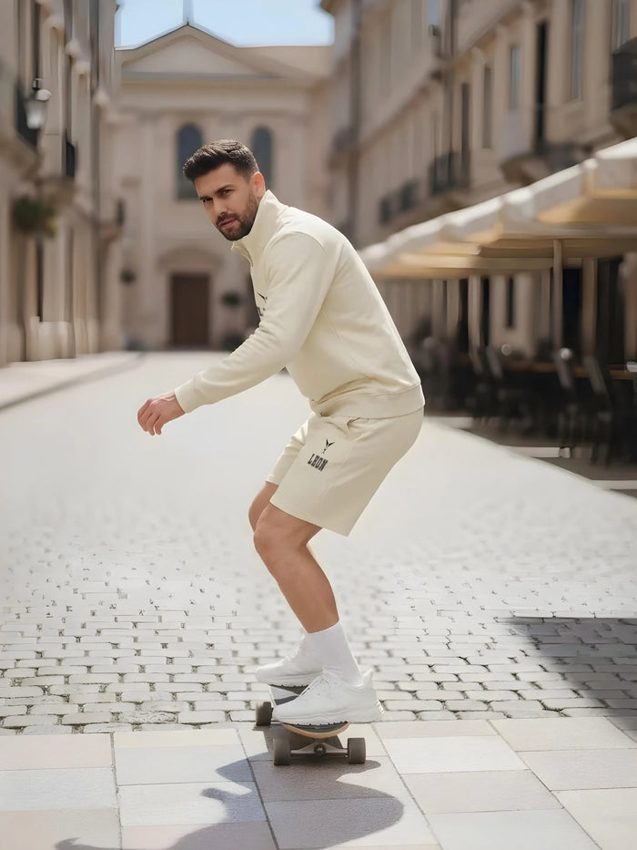 High Neck Half Zipper Sports Sweatshirt & Shorts Set Leon Clothing