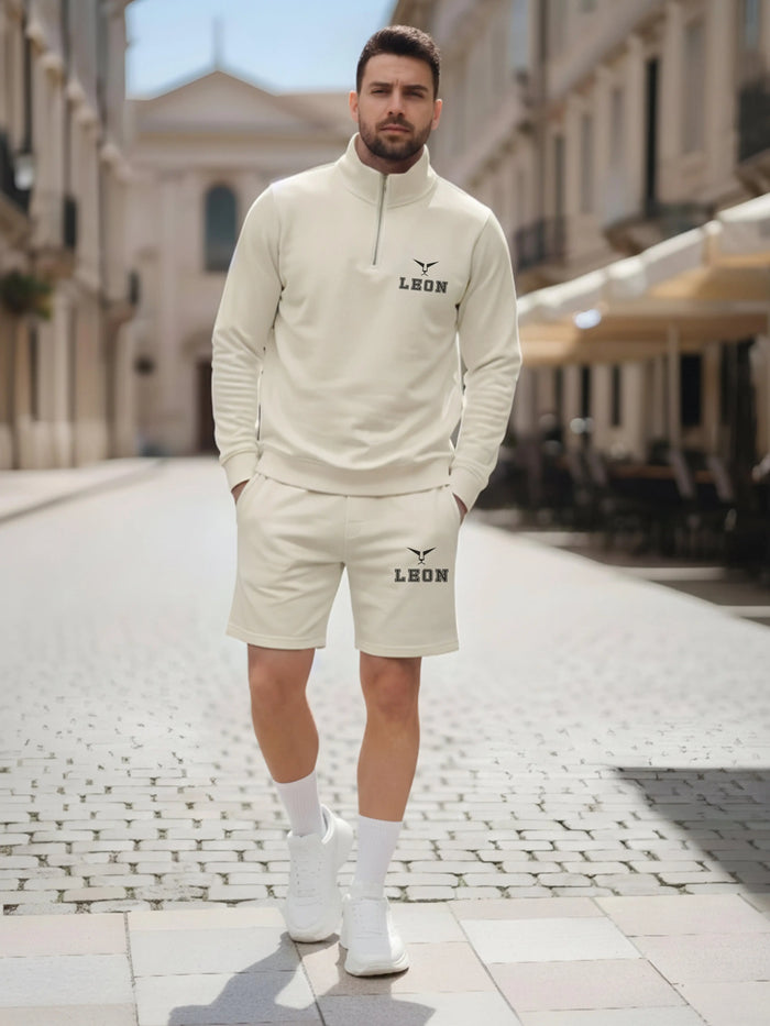 High Neck Half Zipper Sports Sweatshirt & Shorts Set Leon Clothing