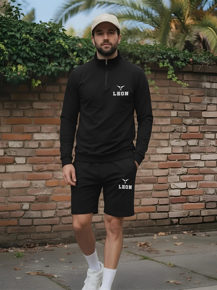 High Neck Half Zipper Sports Sweatshirt & Shorts Set Leon Clothing