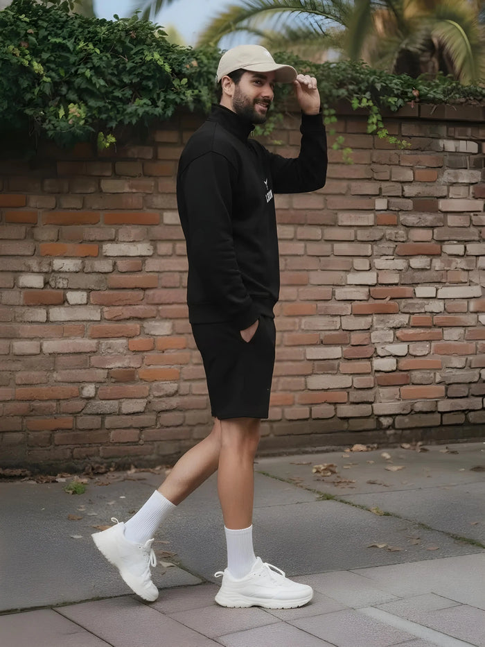High Neck Half Zipper Sports Sweatshirt & Shorts Set Leon Clothing