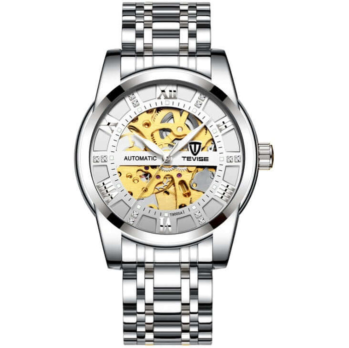 Hollow Automatic Mechanical Waterproof Watch for Men gold white edition