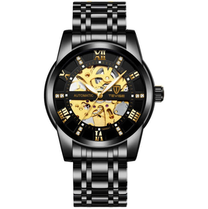 Hollow Automatic Mechanical Waterproof Watch for Men silver black color