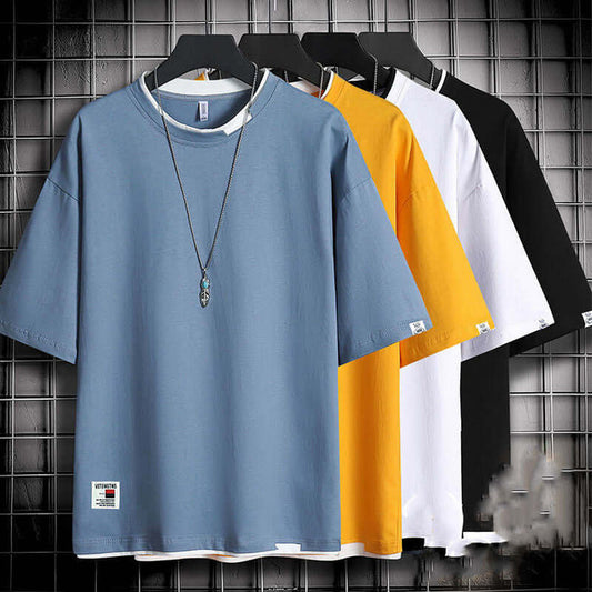 Hong Kong style loose T-shirt men detailed garment sizes matrix chart showing product parameters overview