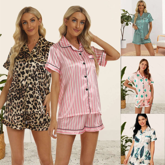 Household Clothing Pajama Set For Women pink cactus design.