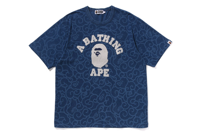 INDIGO DYED CLOUD CAMO COLLEGE RELAXED FIT TEE