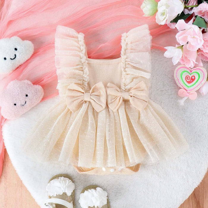 Infant Princess Net Skirt Jumpsuit Summer Dress elegant cream beige sweet princess dress flat lay lookbook view
