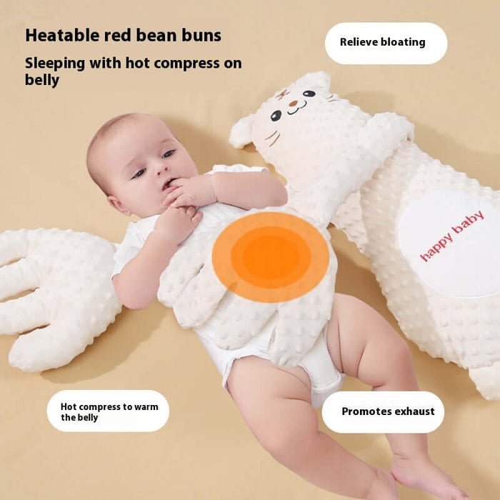 Infant Remote Controlled Cartoon Soothing Sleep Pillow with heatable red bean buns for relieving bloating and promoting exhaust.
