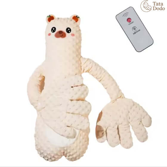 Infant Remote Controlled Cartoon Soothing Sleep Pillow with remote control, soft bear design for babies, soothing sleep aid.