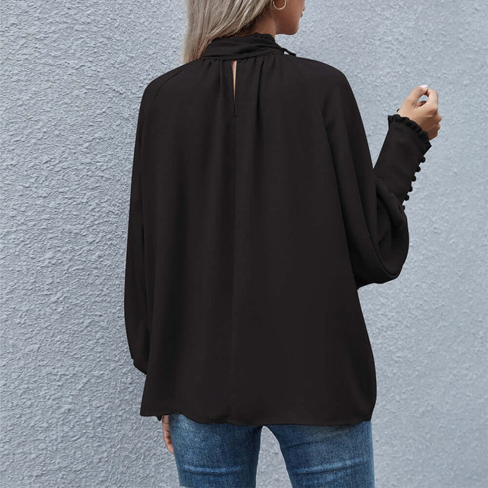 Ins Long-sleeved Blouse Bowknot Puff Sleeves Fashion size L sleeve 70cm.