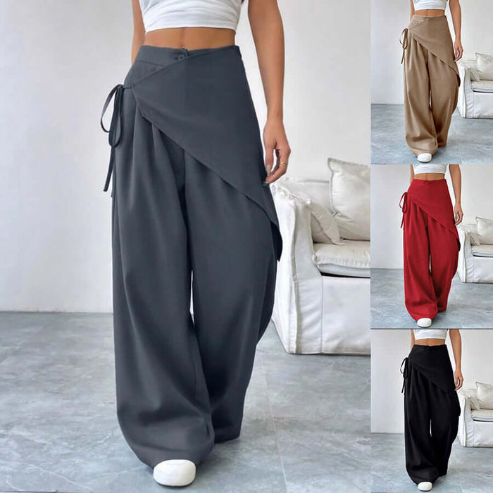 Irregular Design Trousers Casual Wide-leg Pants in various colors displayed on a model and a stylish background.