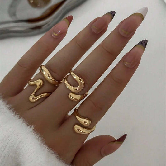 Irregular Opening Adjustable Light Ring With Water Droplets metal jewelry.