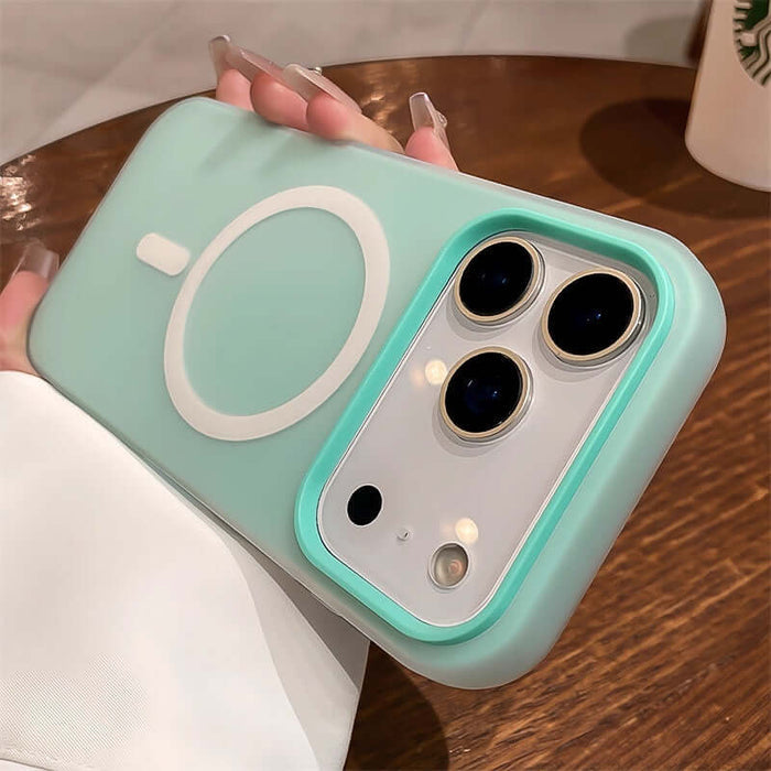 Jelly Magnetic Two-in-One Frosted Drop-Proof Phone Case in mint green with circular magnetic design and camera cutout.
