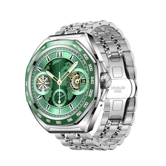 JOYROOM JR-FV2 Pro Venture Series Smart Watch featuring a stylish green dial and stainless steel band.