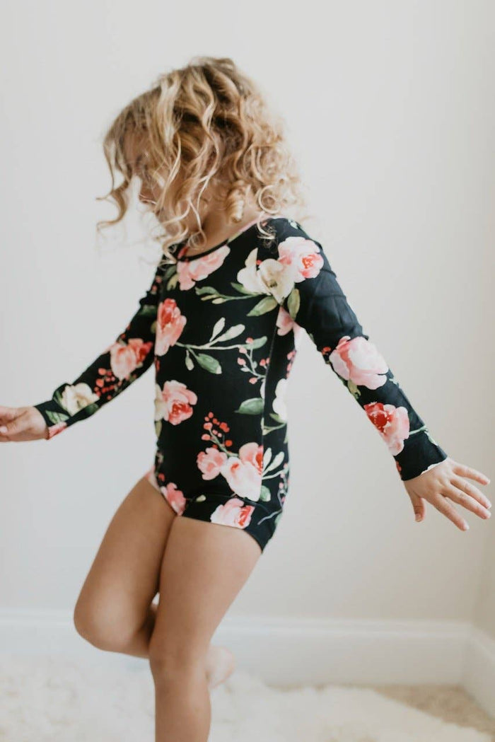 Kids Black Floral Dance Gymnastics Ballet Leotard