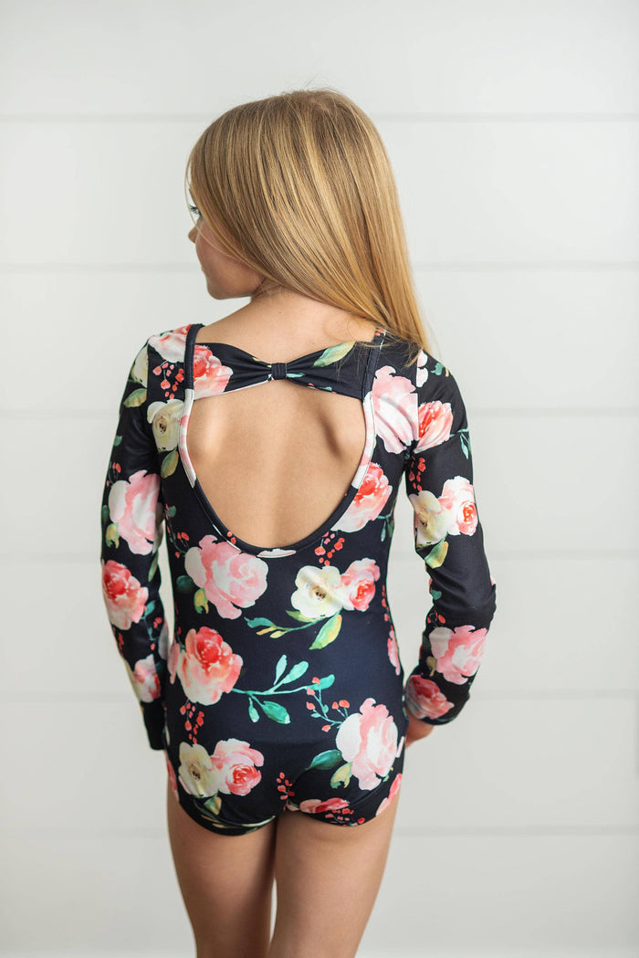 Kids Black Floral Dance Gymnastics Ballet Leotard