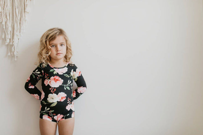 Kids Black Floral Dance Gymnastics Ballet Leotard