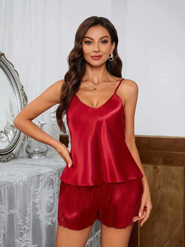 Lace Cami & Shorts Pajama Set for Sleep & Lounge lace trim detail