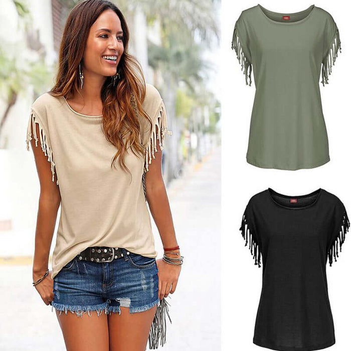 Ladies Europe America Big Size Tassel T-Shirt verified physical dimensions layout containing tag conversions for international markets