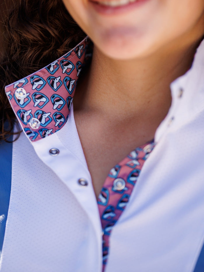 Ladies "Luna II" Blue Stirrup Talk Short Sleeve Show Shirt