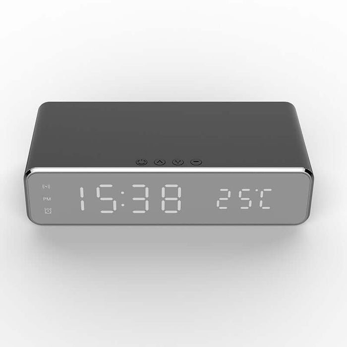 LED Digital Alarm Clock Wireless Charger Mirror temperature display