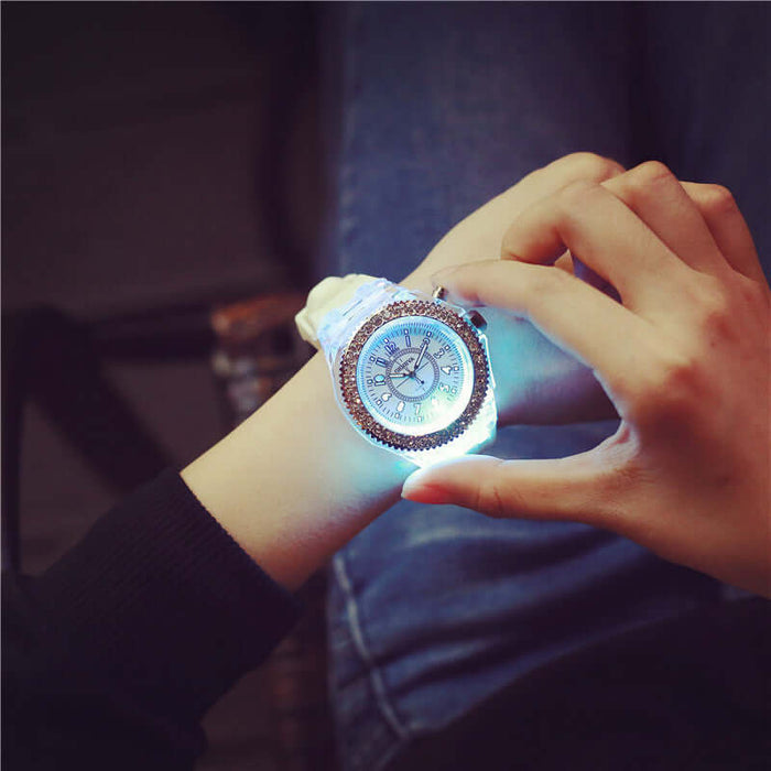 LED Luminous Watches Geneva Women Quartz Watch onion head crown.