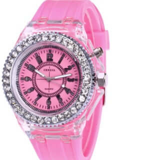 LED Luminous Watches Geneva Women Quartz Watch plexiglass mirror surface.