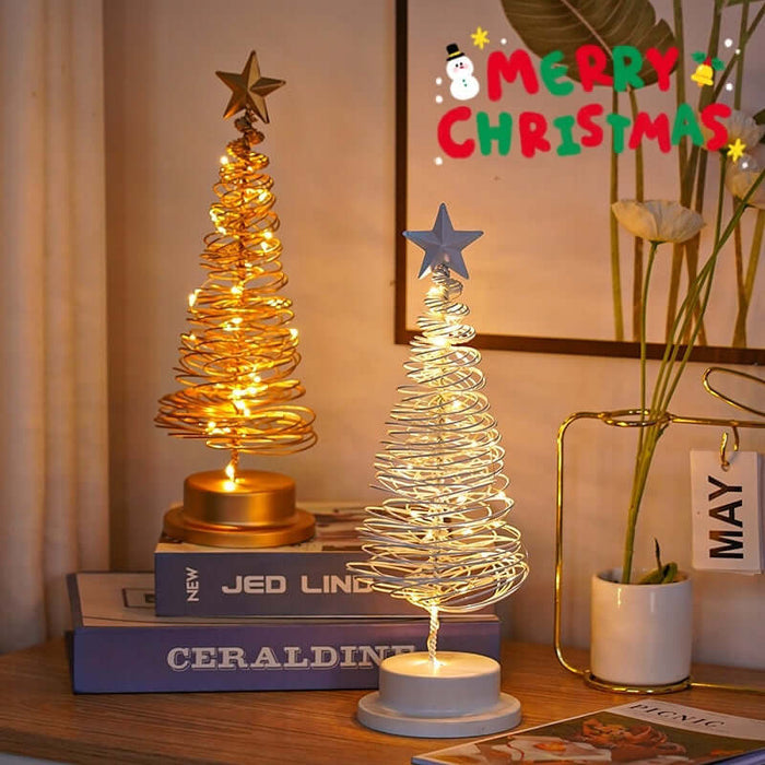 LED Spiral Christmas Tree Lamp Wrought Iron Night Light front view