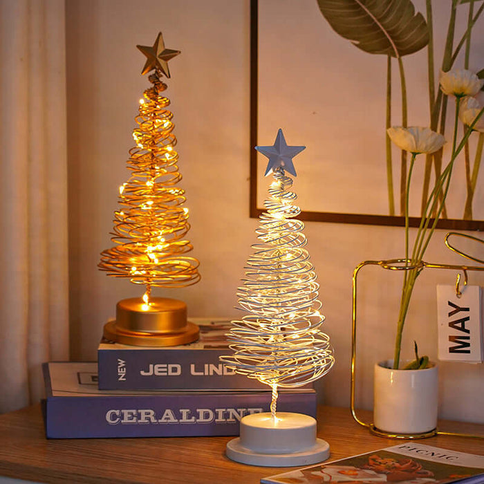 LED Spiral Christmas Tree Lamp Wrought Iron Night Light warm glow