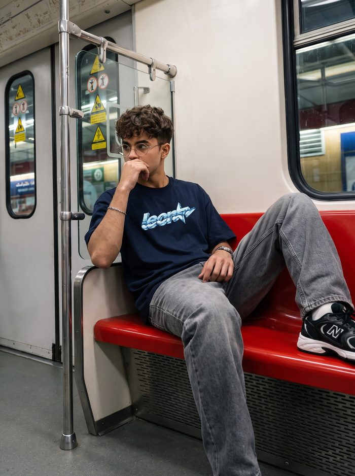 LEON Men's Oversized Leon Star Blue Printed T-Shirt LEON
