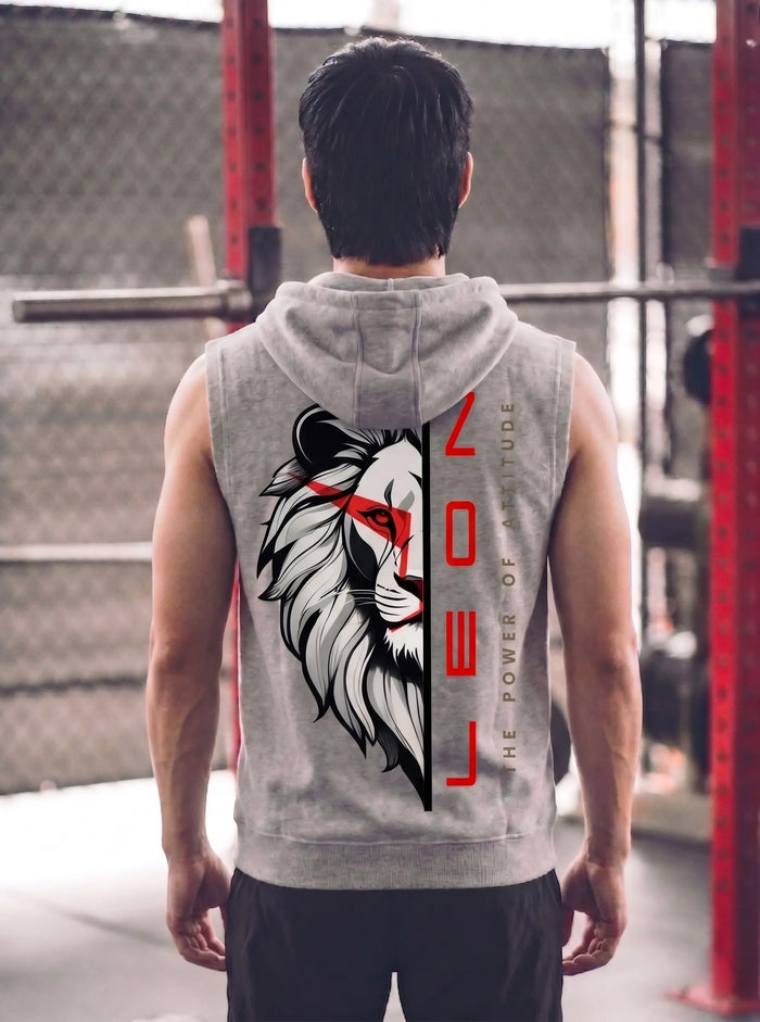 Lion Power Printed Sleeveless Pullover Hoodie LEON
