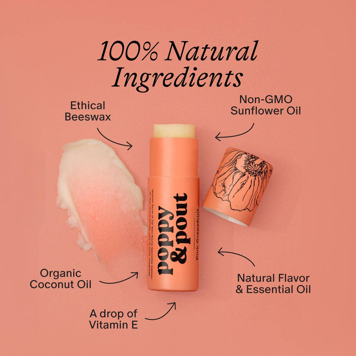 Lip Balm, Pink Grapefruit Lip Balm Poppy & Pout- Tilden Co.