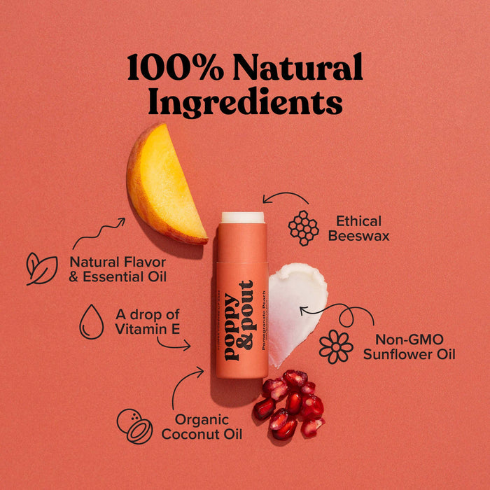 Lip Balm, Pomegranate Peach Lip Balm Poppy & Pout- Tilden Co.