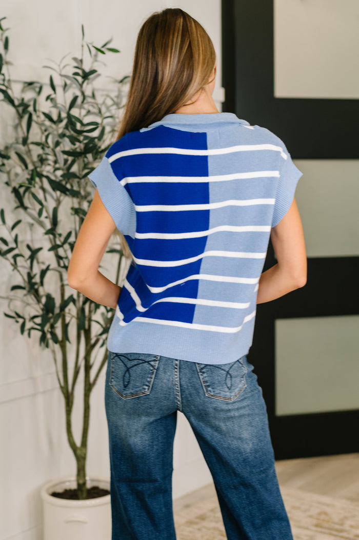 Lonely Traveler Striped Quarter Zip Vest in Blue Vest Ave Shops- Tilden Co.