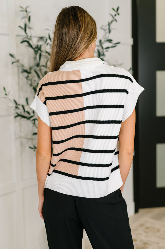 Lonely Traveler Striped Quarter Zip Vest in White Vest Ave Shops- Tilden Co.