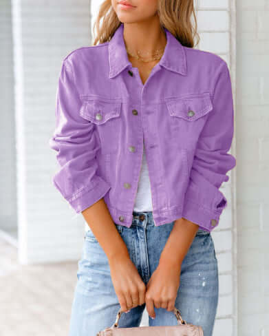 Long Sleeve Denim Jacket Casual Short Outerwear Cotton Premium Cotton Fabric