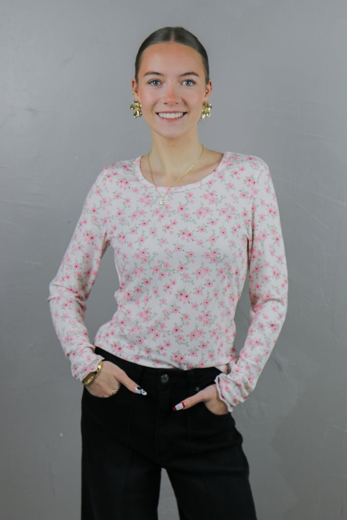 Long Sleeve Ribbed Tee in Pink Confetti Long Sleeve Top Mikarose- Tilden Co.