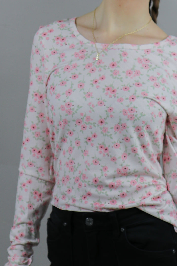 Long Sleeve Ribbed Tee in Pink Confetti Long Sleeve Top Mikarose- Tilden Co.