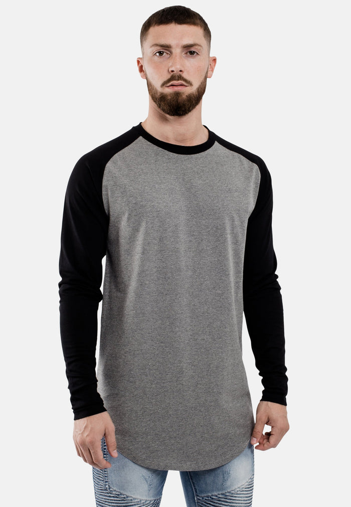 Blackskies-Round-Baseball-Longline-T-Shirt-Grey-Black-Side-Curved