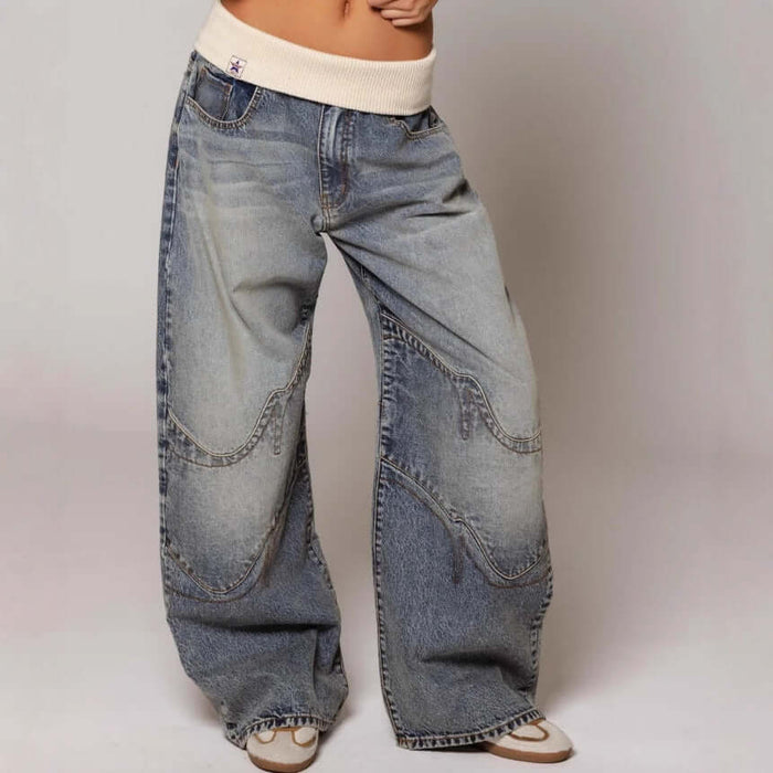 Loose-fitting Straight-leg Jeans With Pockets folding craft design