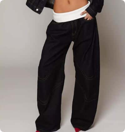 Loose-fitting Straight-leg Jeans With Pockets baggy denim look