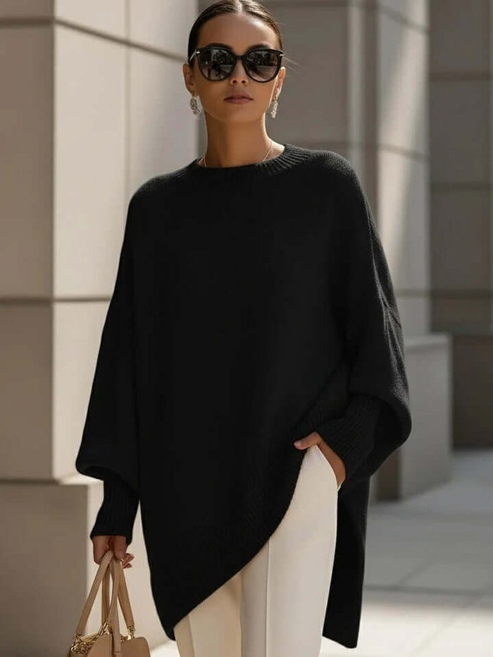 Loose Round Neck Knit Pullover Sweater for Women round neckline detail