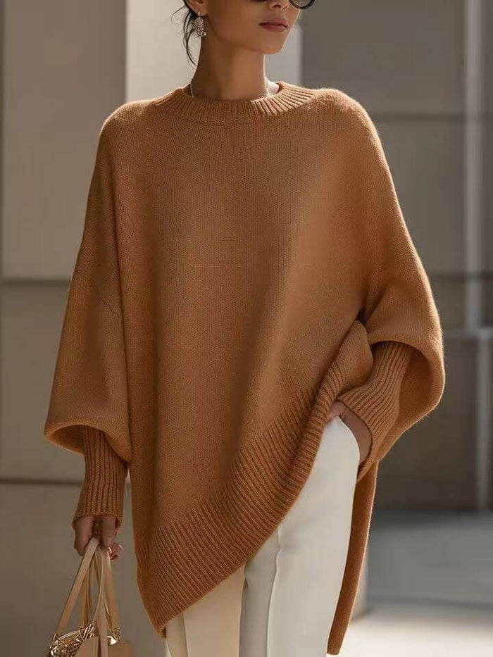 Loose Round Neck Knit Pullover Sweater for Women thick knit texture close-up