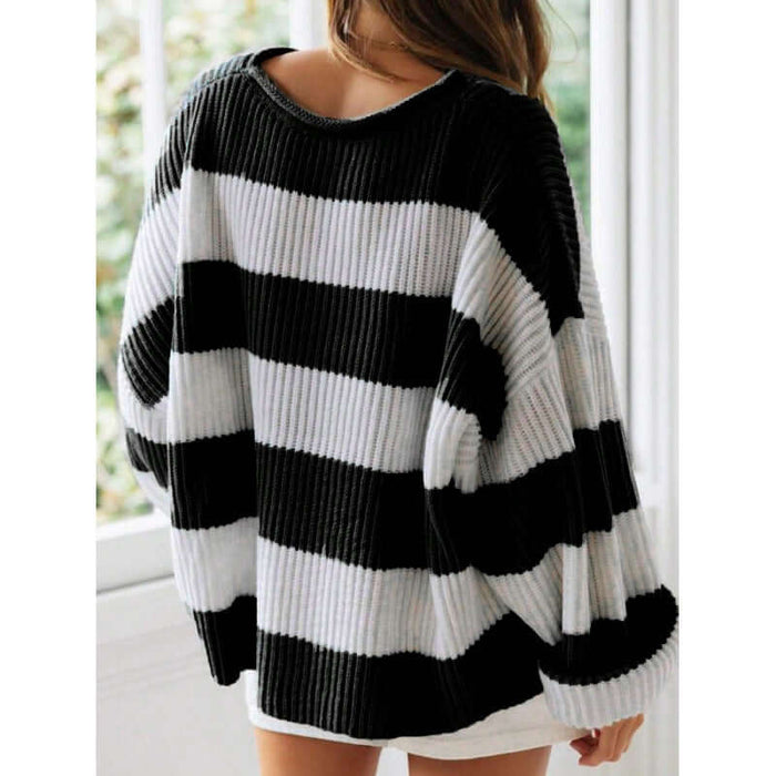 Loose Striped Sweater Fashion Long Batwing Sleeve Knit size L sleeve 50cm.