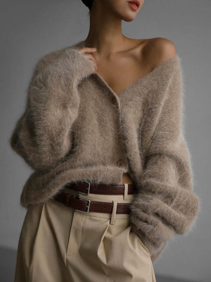 Loose V Neck Button Cardigan single breasted sweater