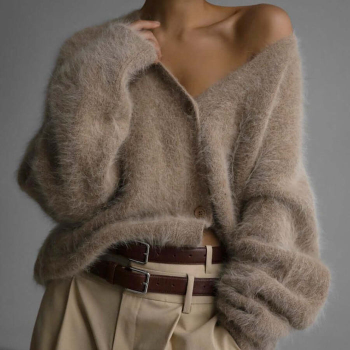 Loose V Neck Button Cardigan winter warm coat.