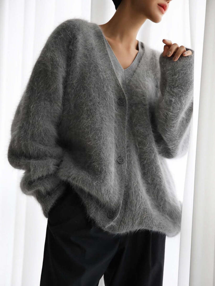 Loose V Neck Button Cardigan casual daily wear.